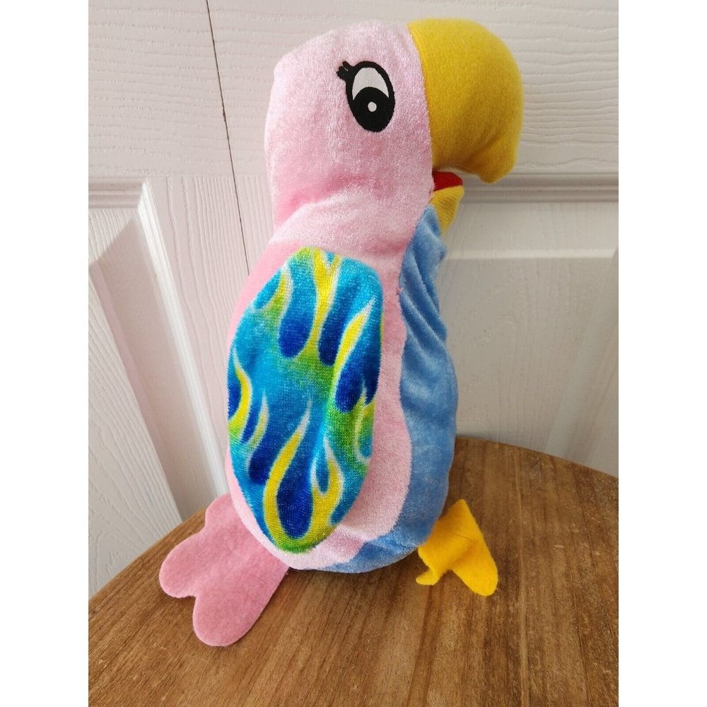 Stuffed Parrot Pink Bird Plush Blue Chest Macaw Cockatiel Animal 9" EUC